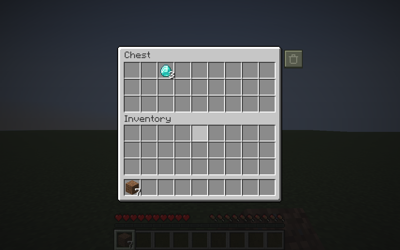 After: diamonds kept, unwanted stacks dropped, player inventory unchanged