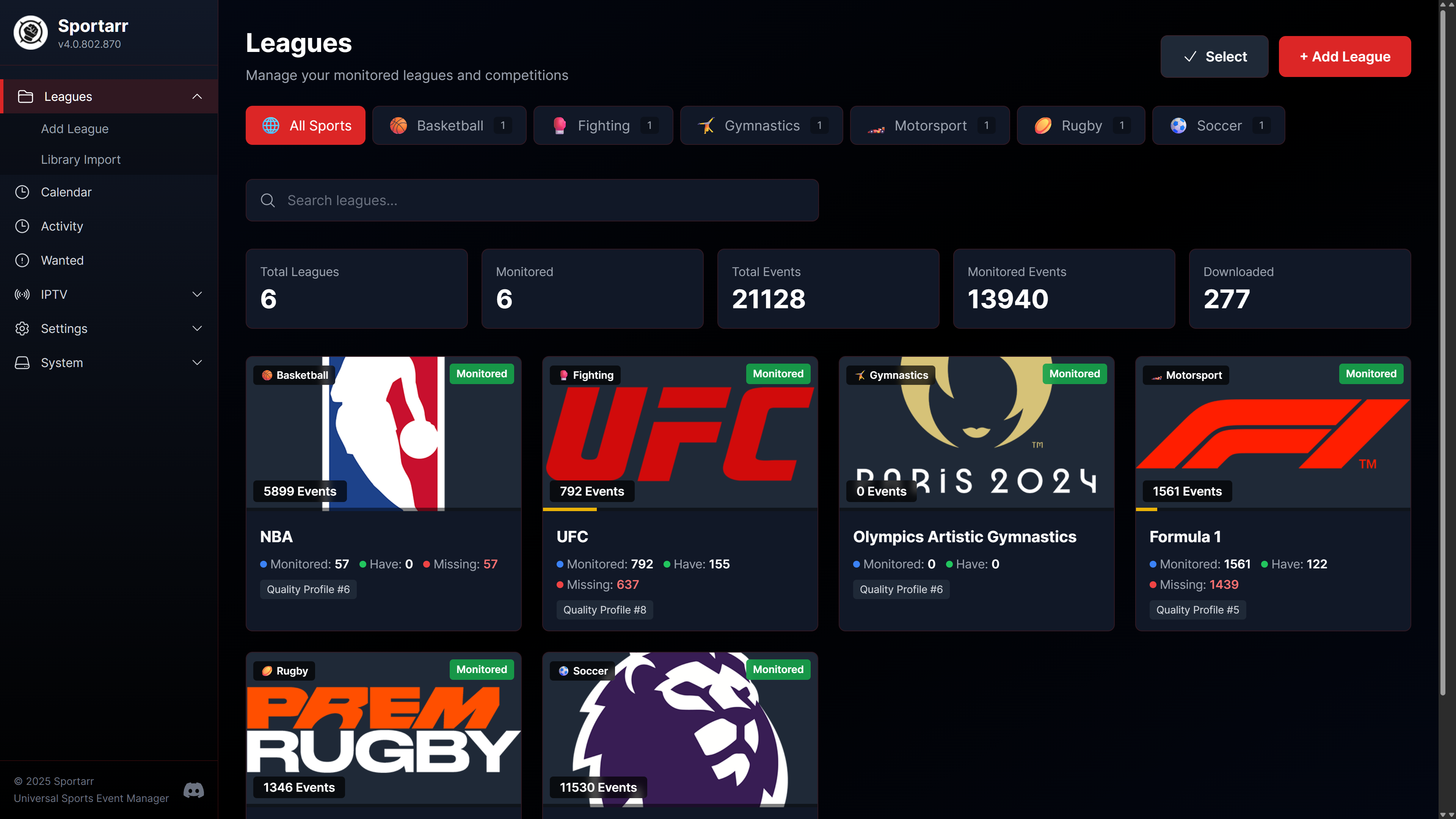 Sportarr Dashboard
