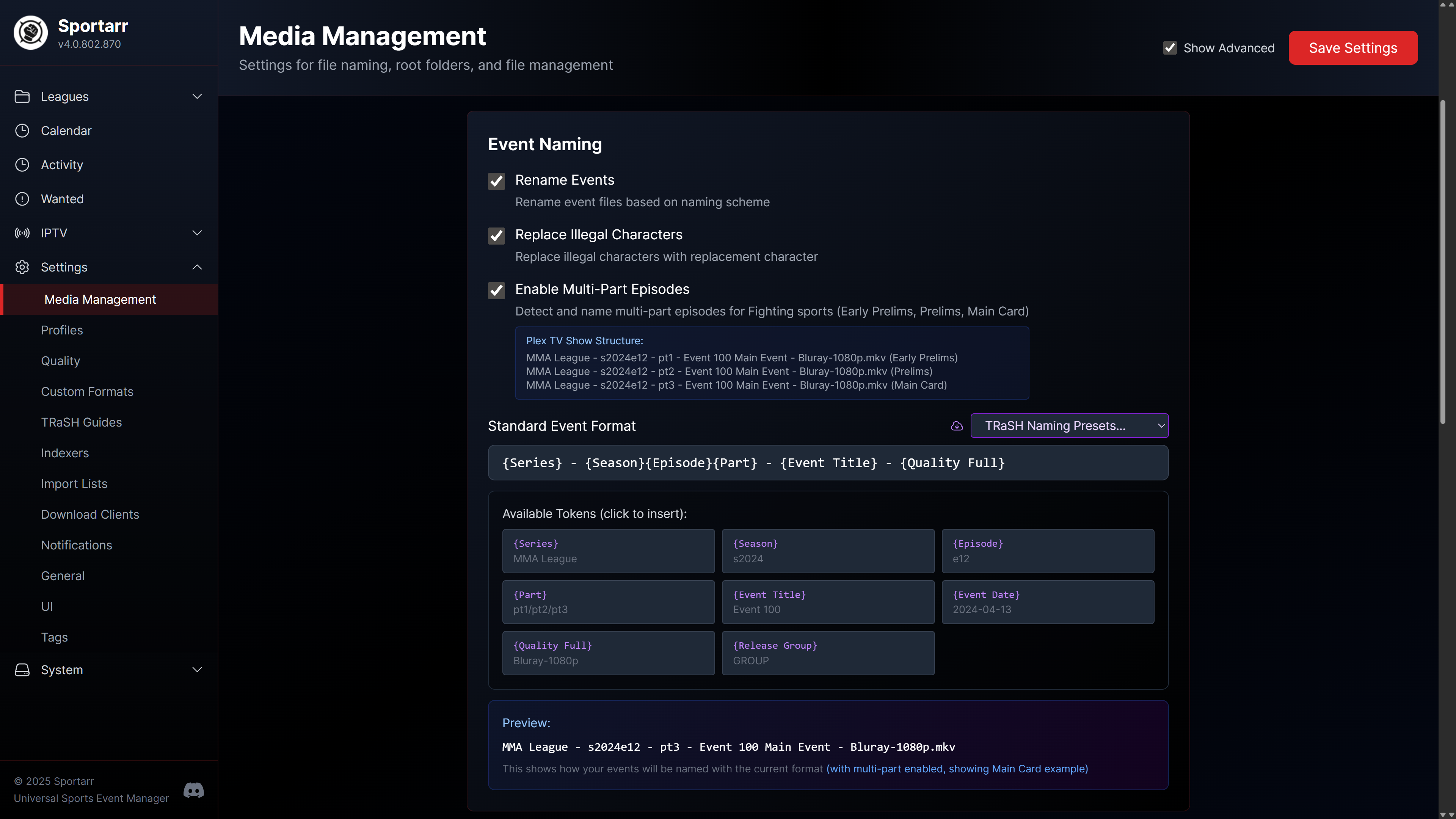 Naming Settings