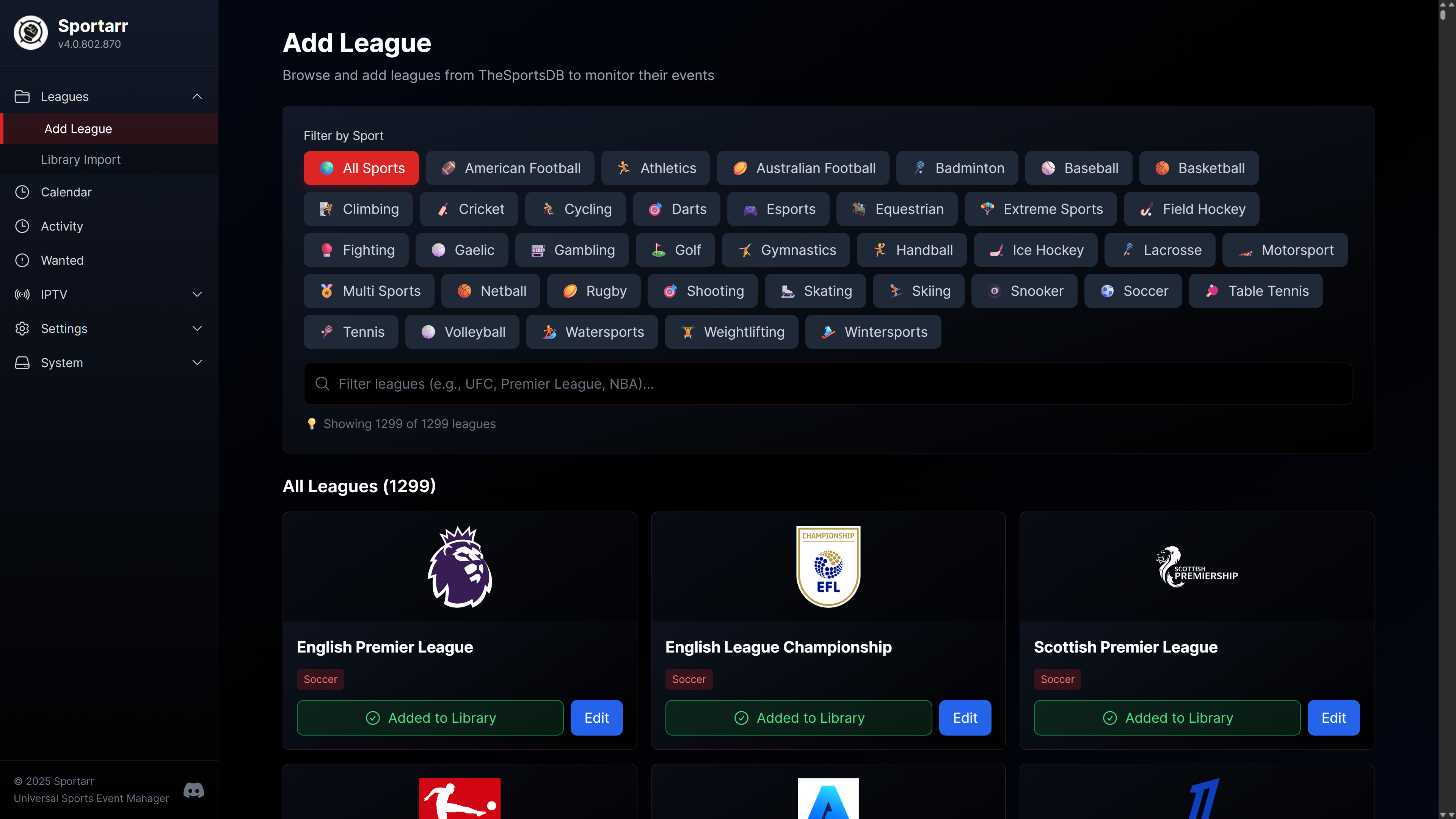 Search for Leagues