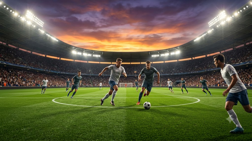 Jugador de fútbol en acción al amanecer en la Costa Daurada