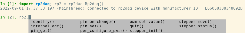ipython console printout for rp.adc?