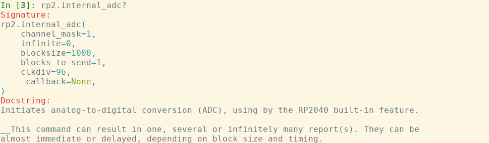 ipython console printout for rp.adc?