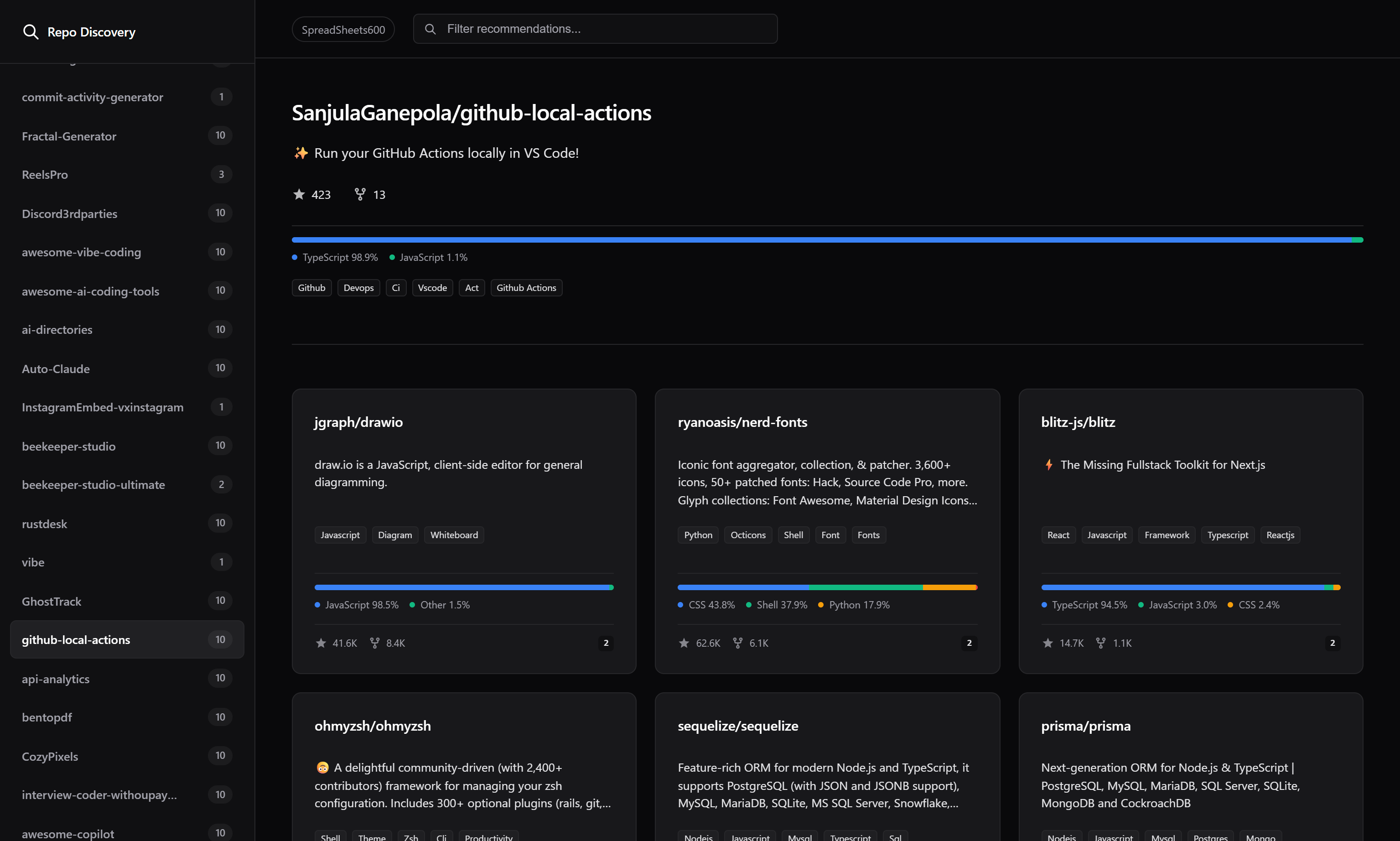 Repo Recommendations preview