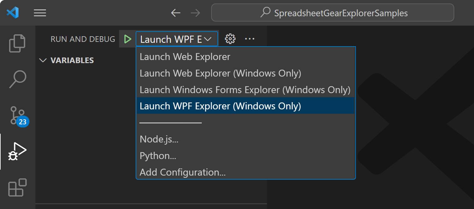 Visual Studio Code's Run and Debug Side Bar