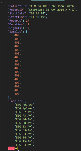 Header record in .json file