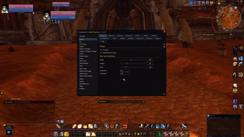 The options menu