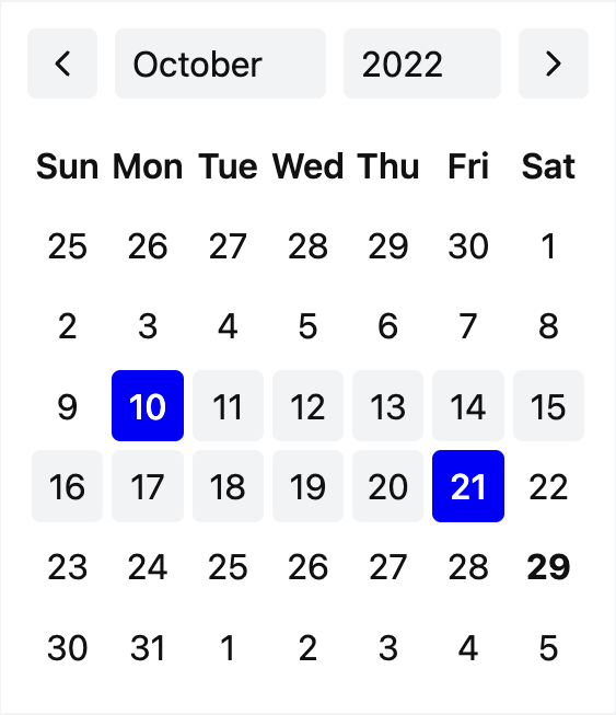 Screenshot of the datepicker