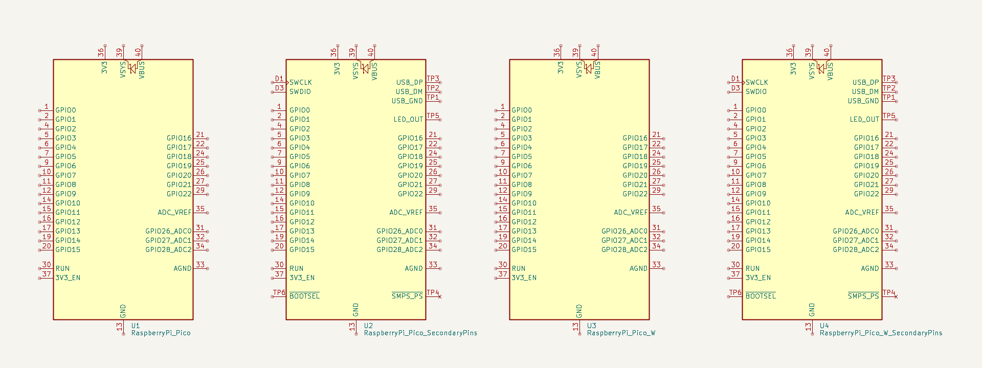 Image of all available Raspberry Pi Pico schematic variations