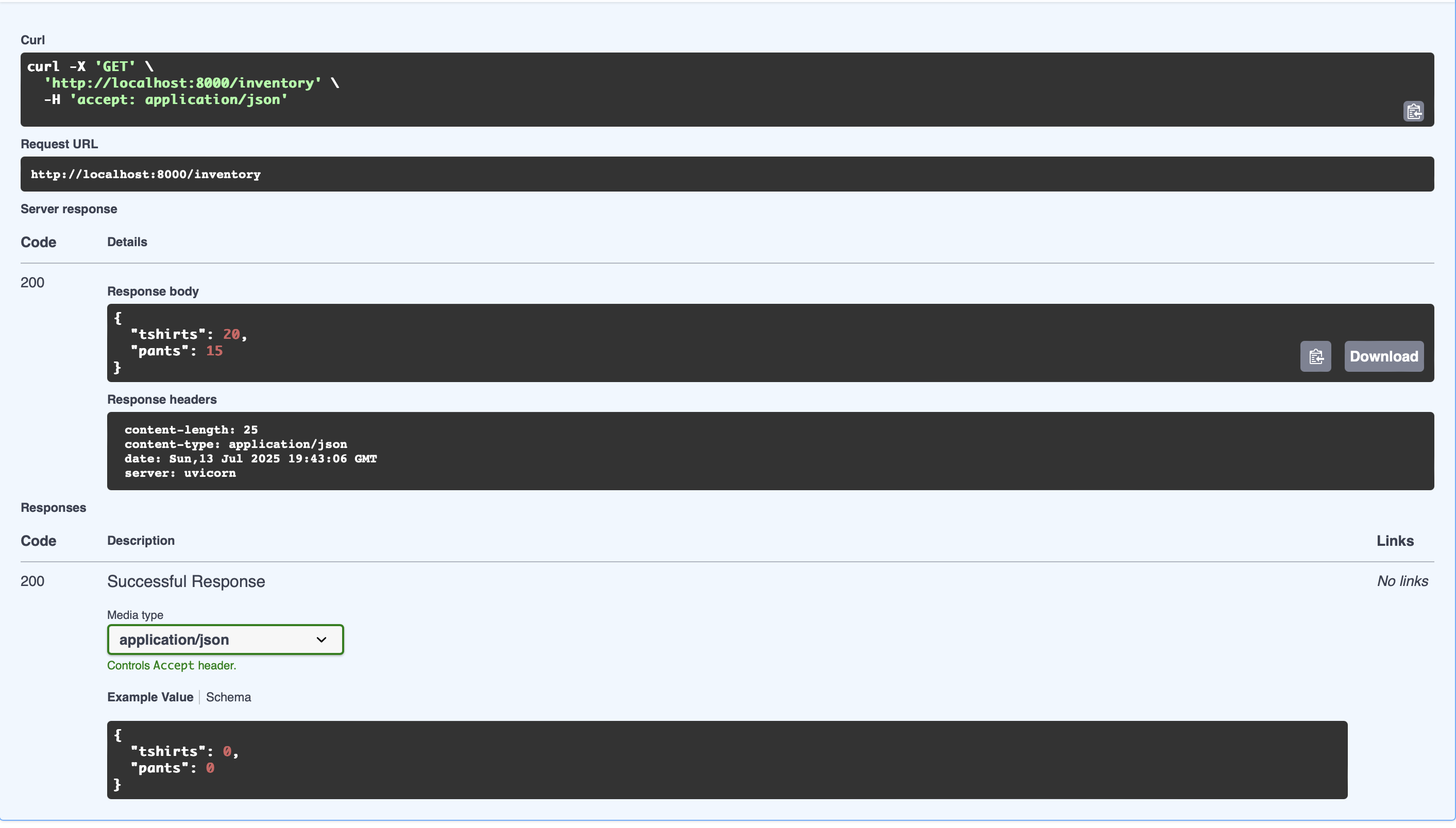 Screenshot of Inventory Web Service API Documentation