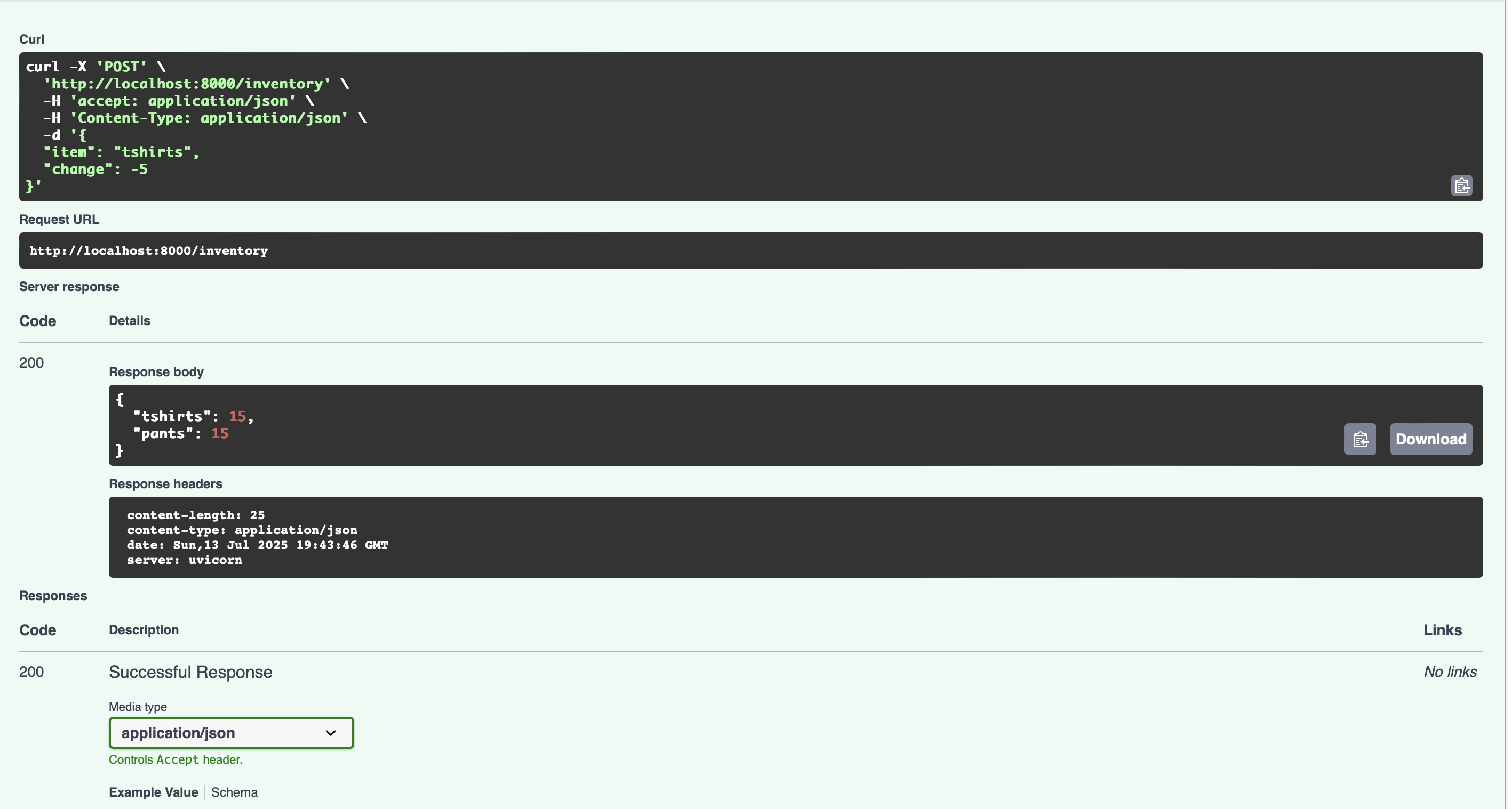 Screenshot of Inventory Web Service API Documentation