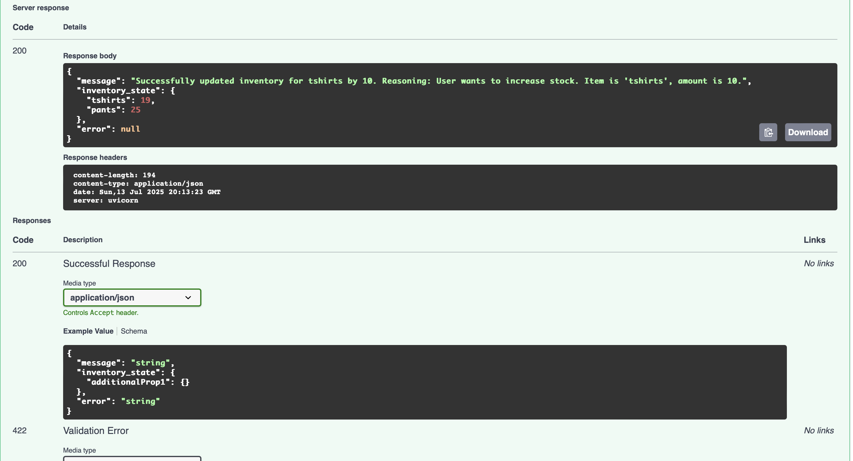 Screenshot of MCP Server API Documentation