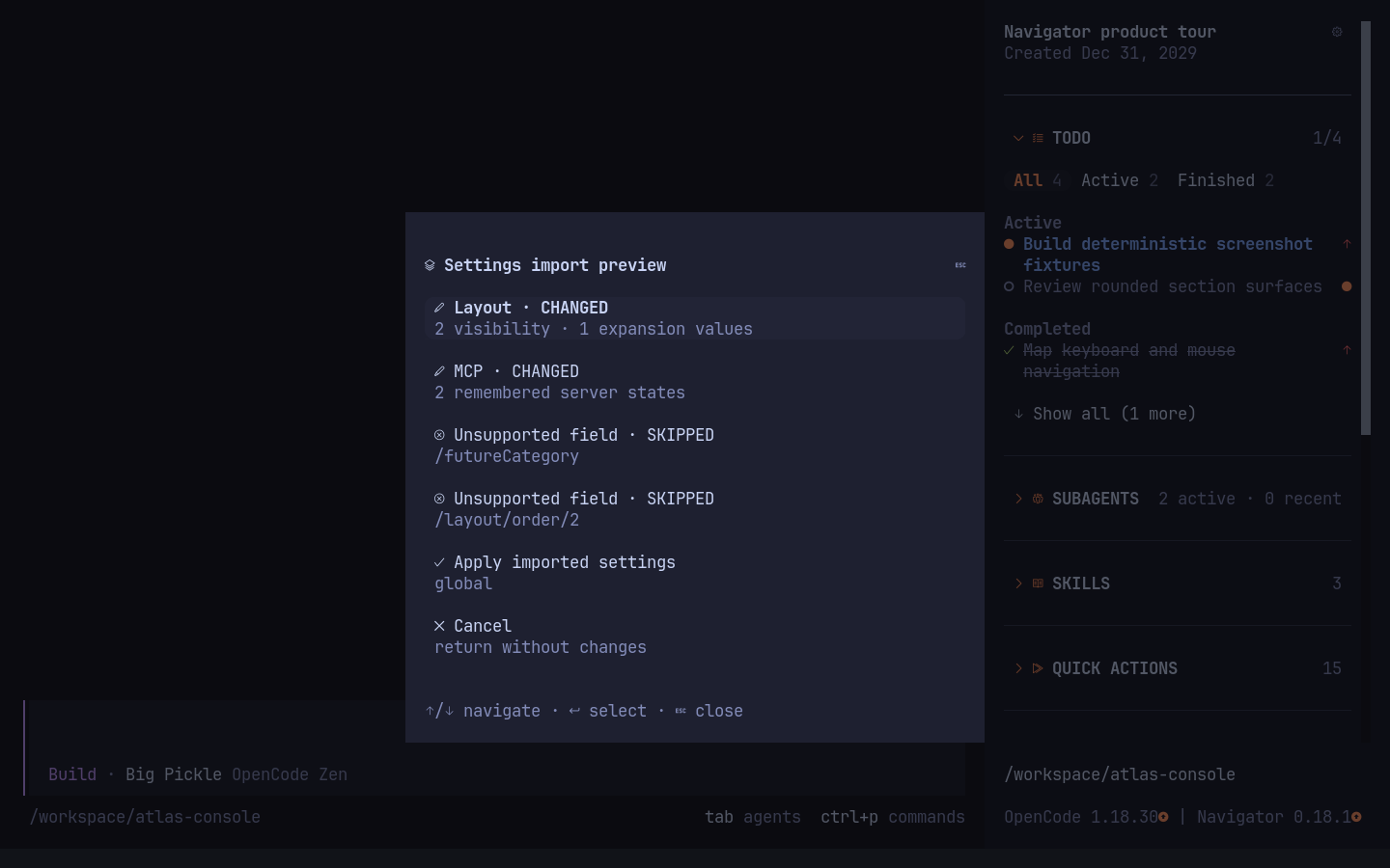 Settings import preview