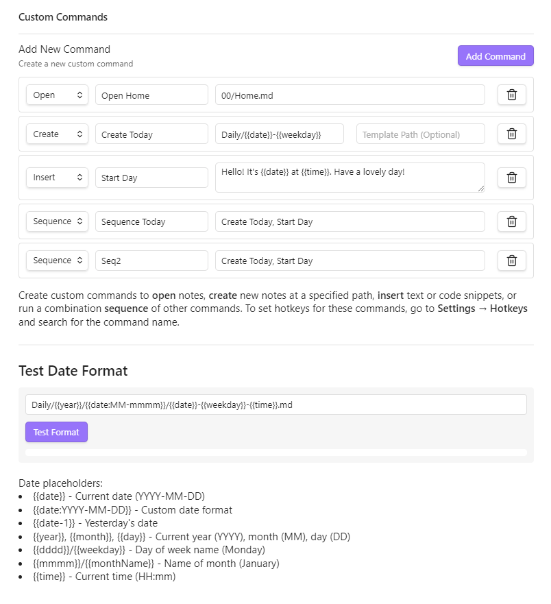 Custom Commands Settings