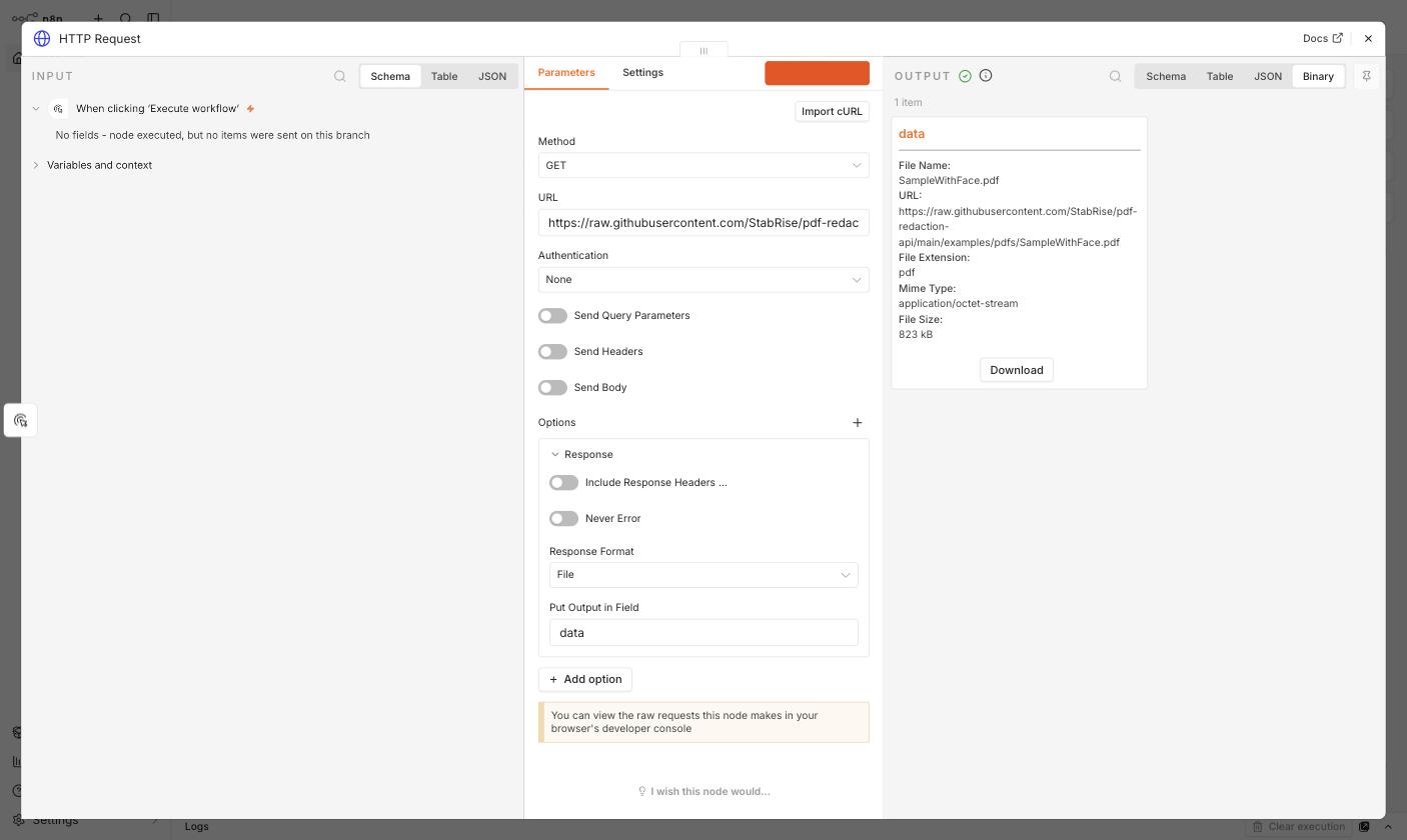 HTTP Request node returning a fetched PDF as binary data
