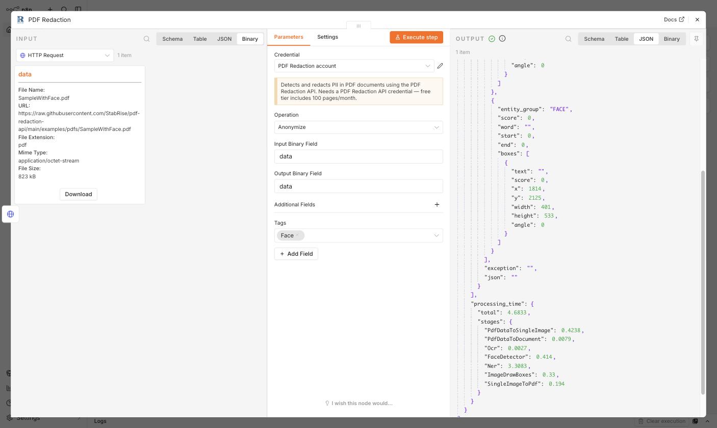Output JSON with detected face entities and a processing_time breakdown