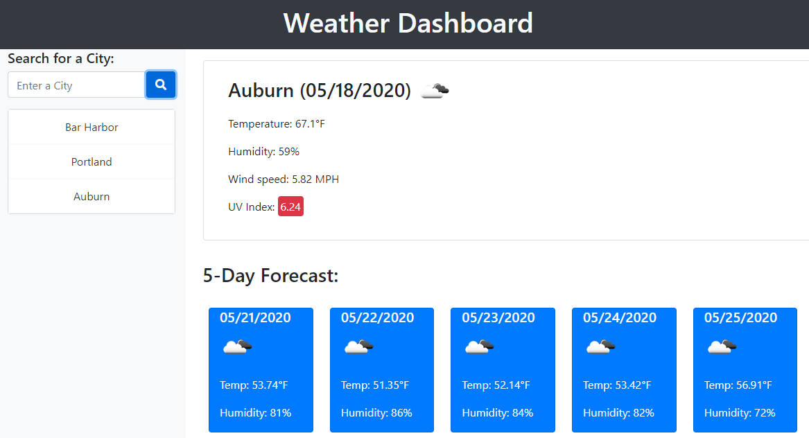 weather dashboard demo