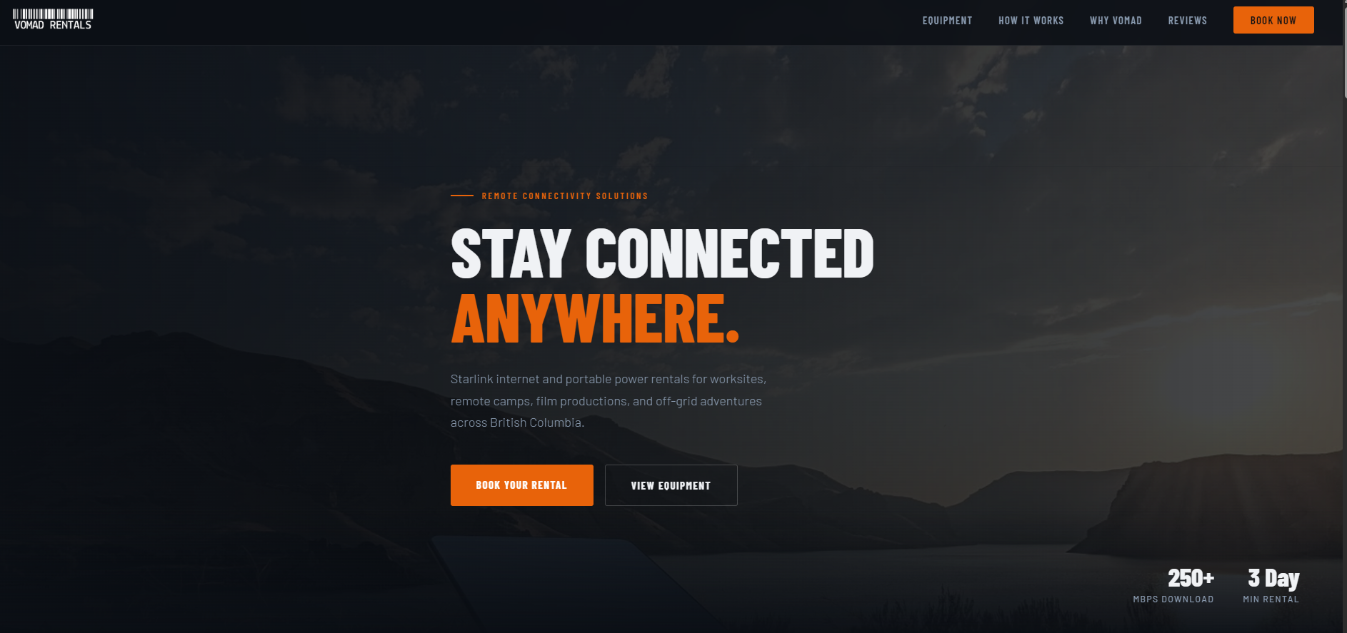 Vomad Rentals website