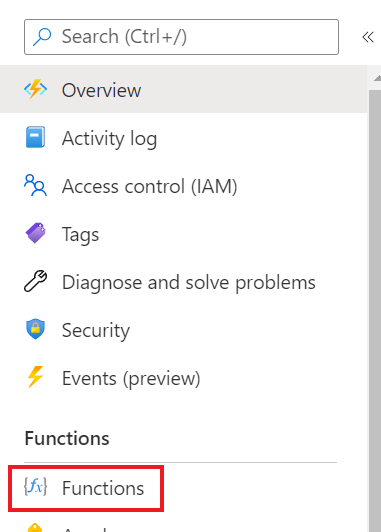 Function App Side Menu