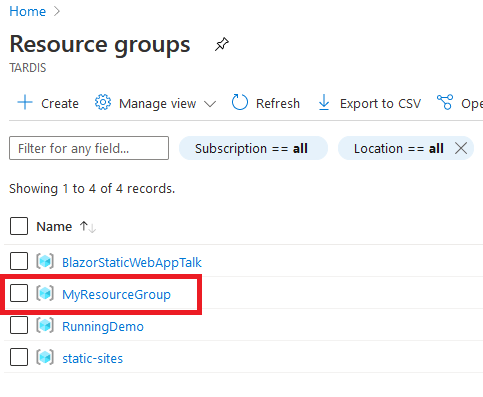 New Resource Group in Resource Group List