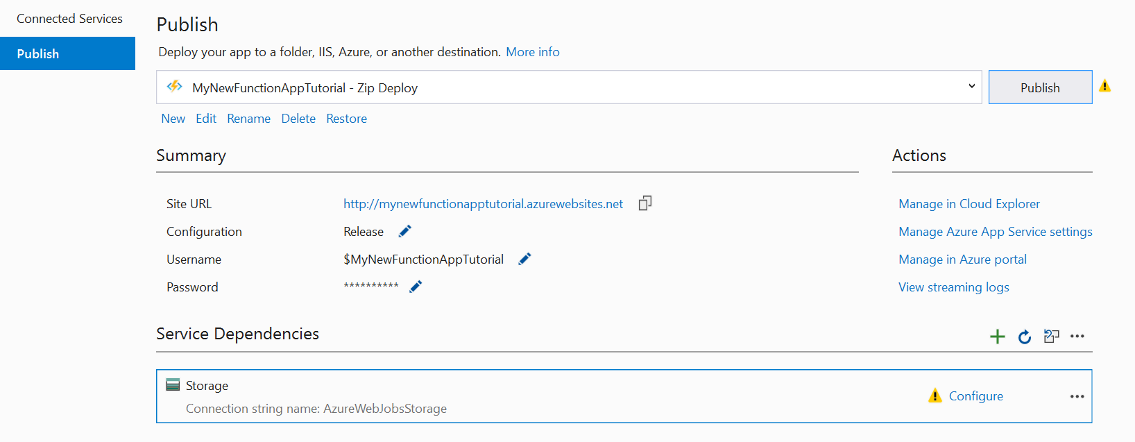 Visual Studio Publish Screen