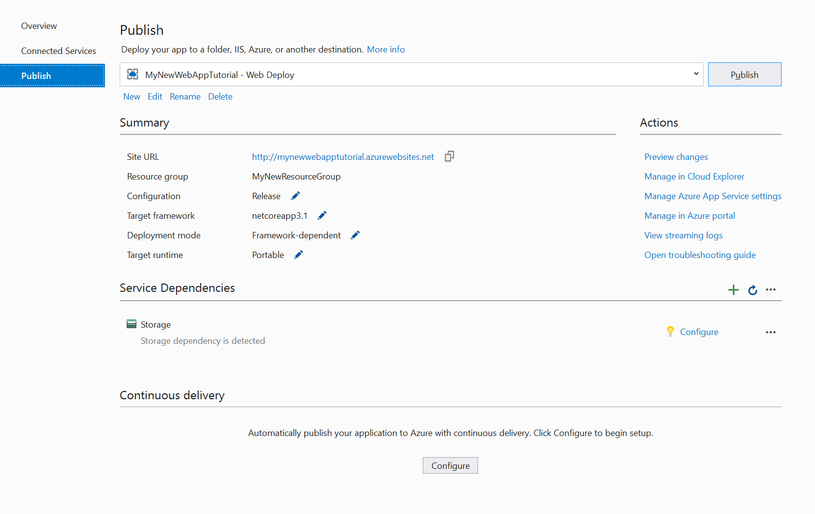 Visual Studio Publish Screen