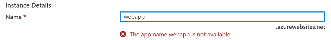 Web App Name Not Available