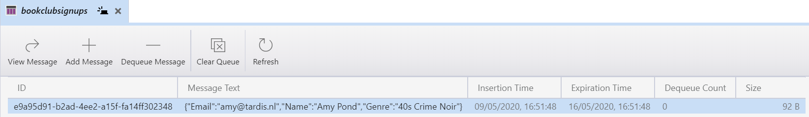 JSON String in our queue