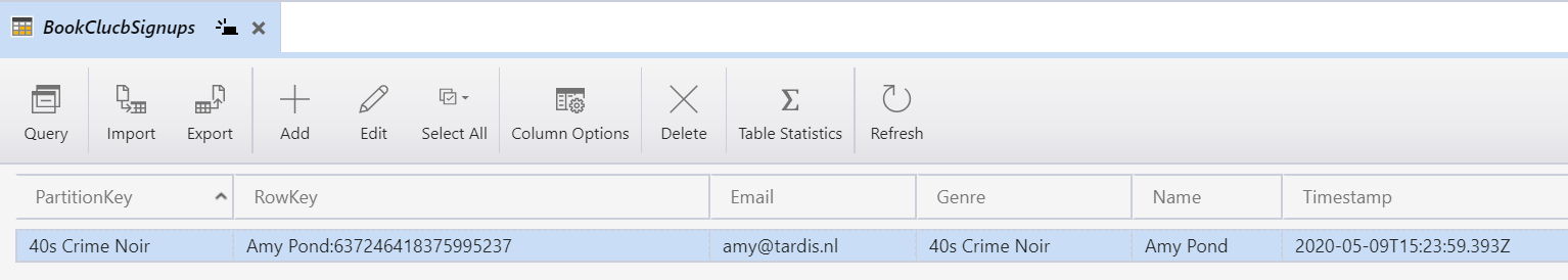 Queue data is inside the newly created table