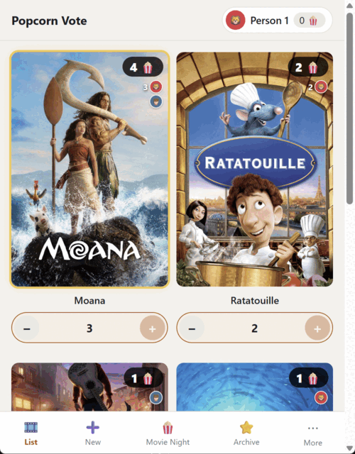 Film list with votes on a phone