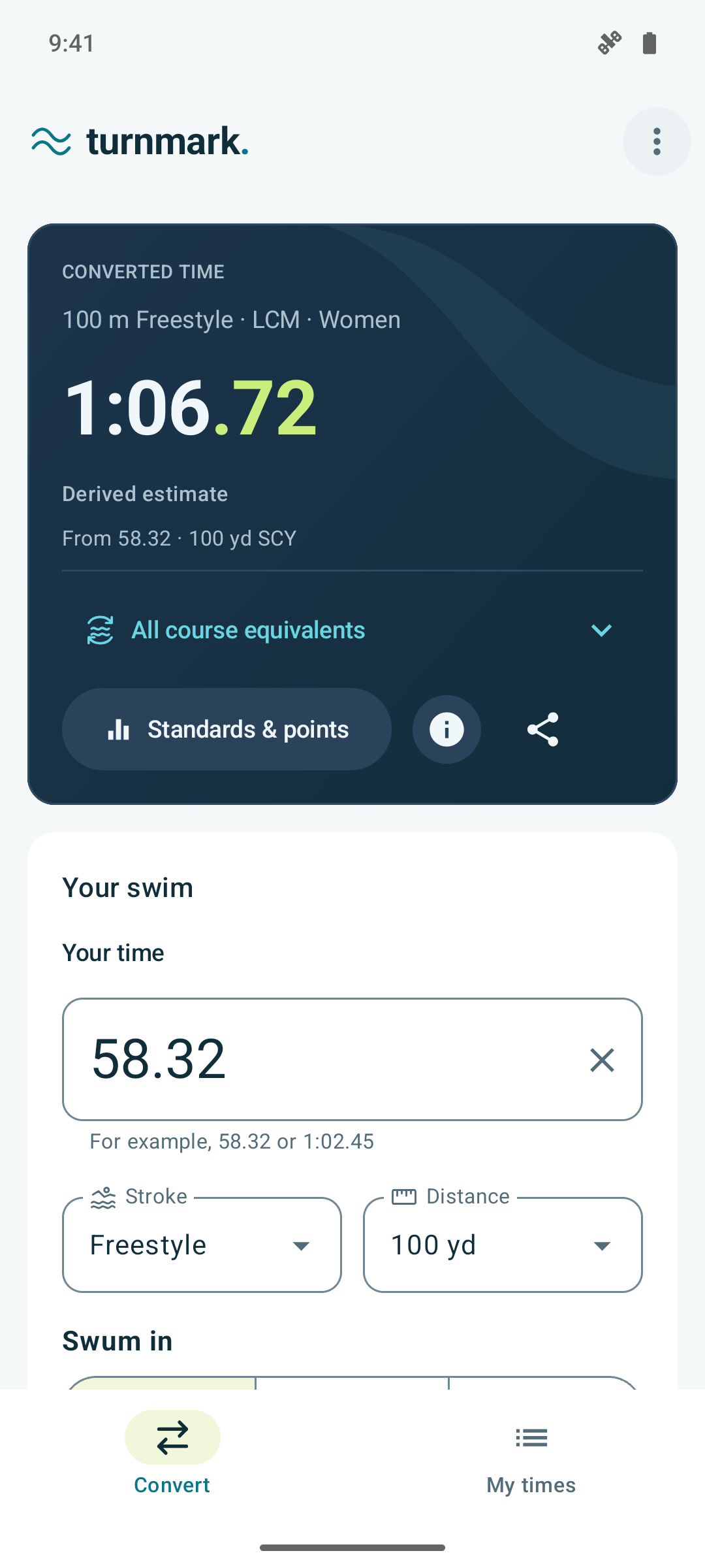 Default Android phone converter showing the same original swim and LCM comparison