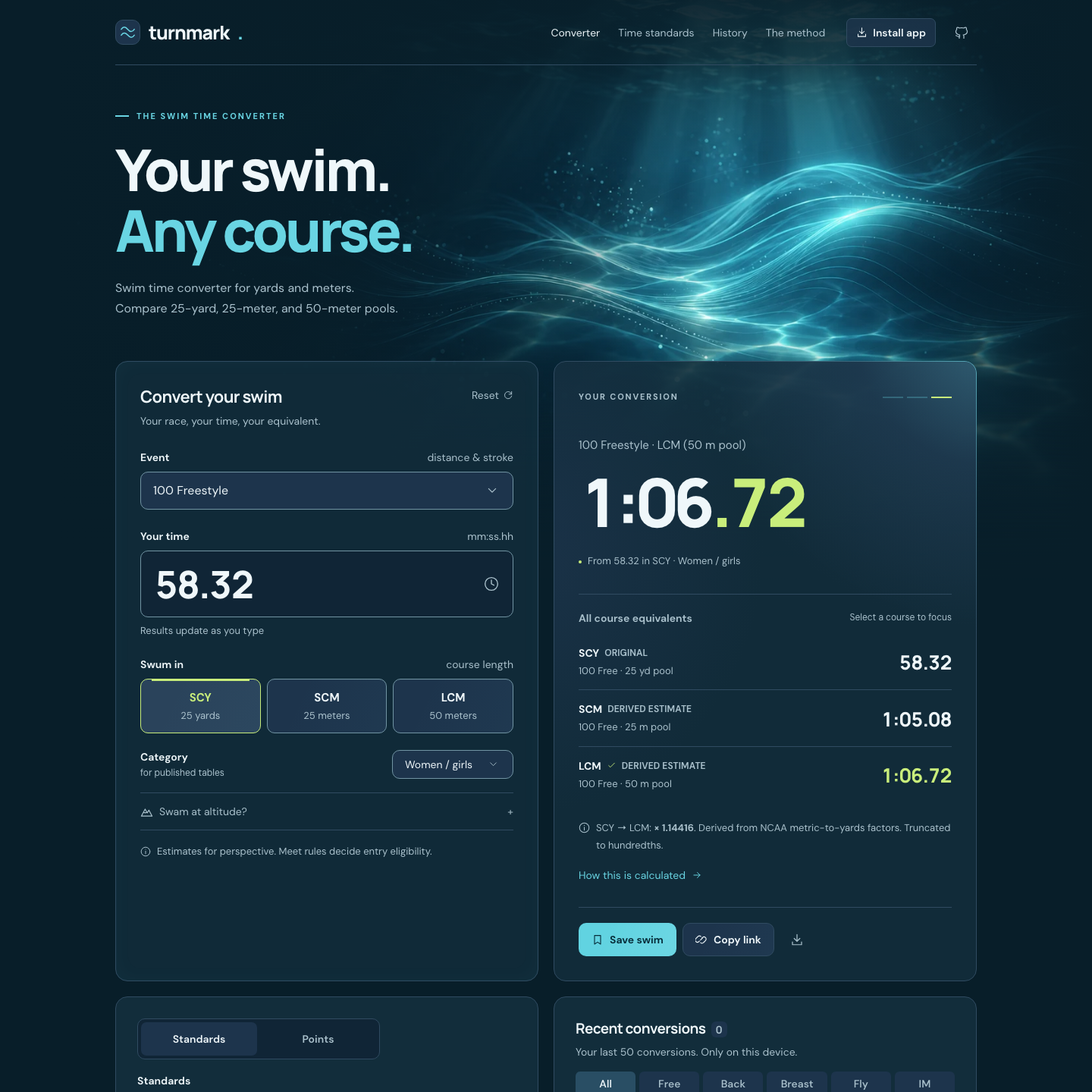 Turnmark web converter, recent conversions and published standards
