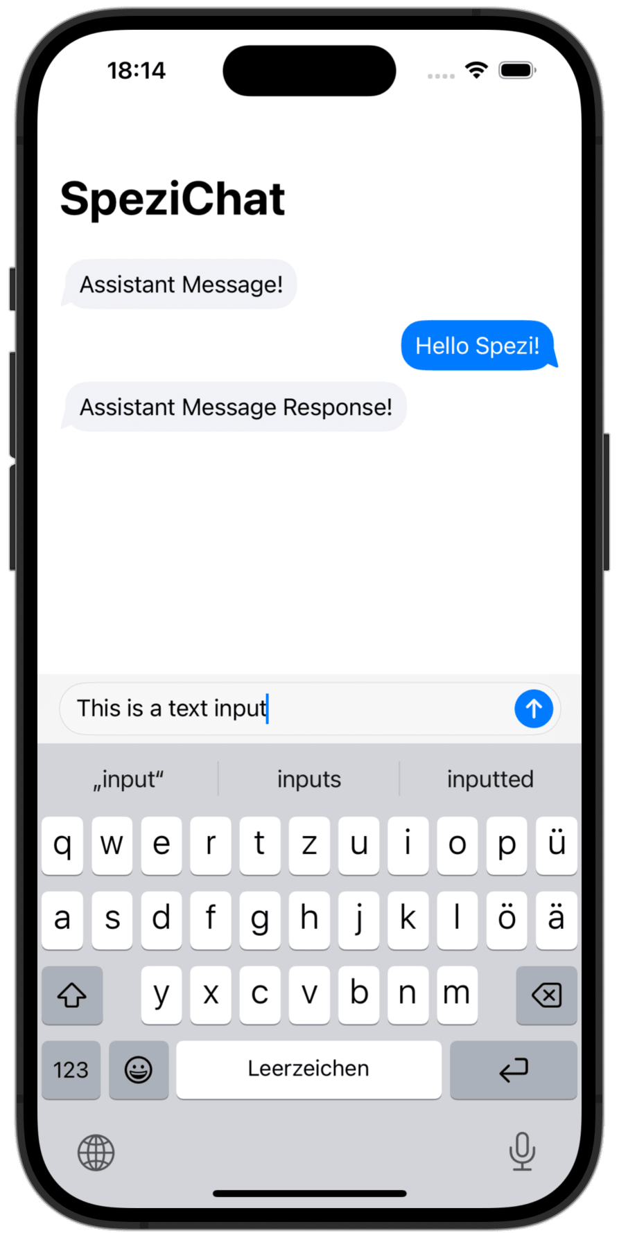 Screenshot displaying the text input chat view.
