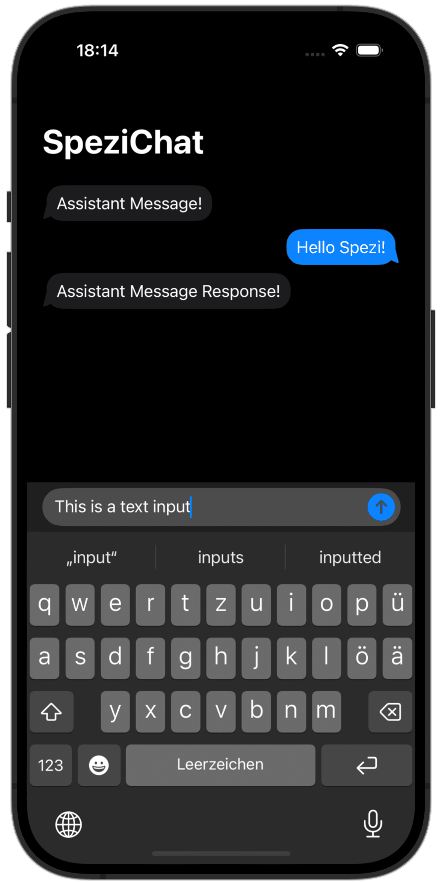 Screenshot displaying the text input chat view.