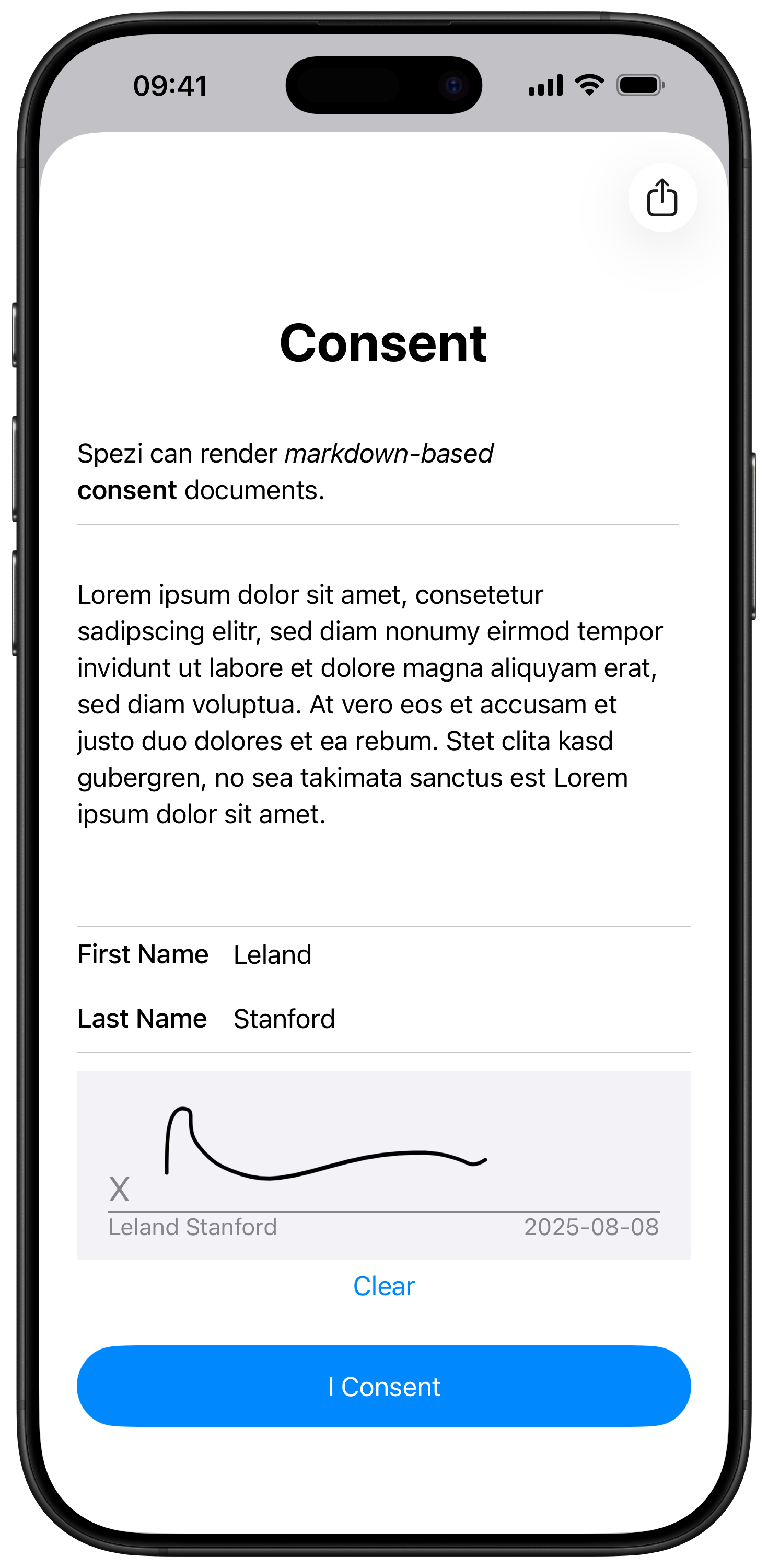 Screenshot displaying the UI of the consent module