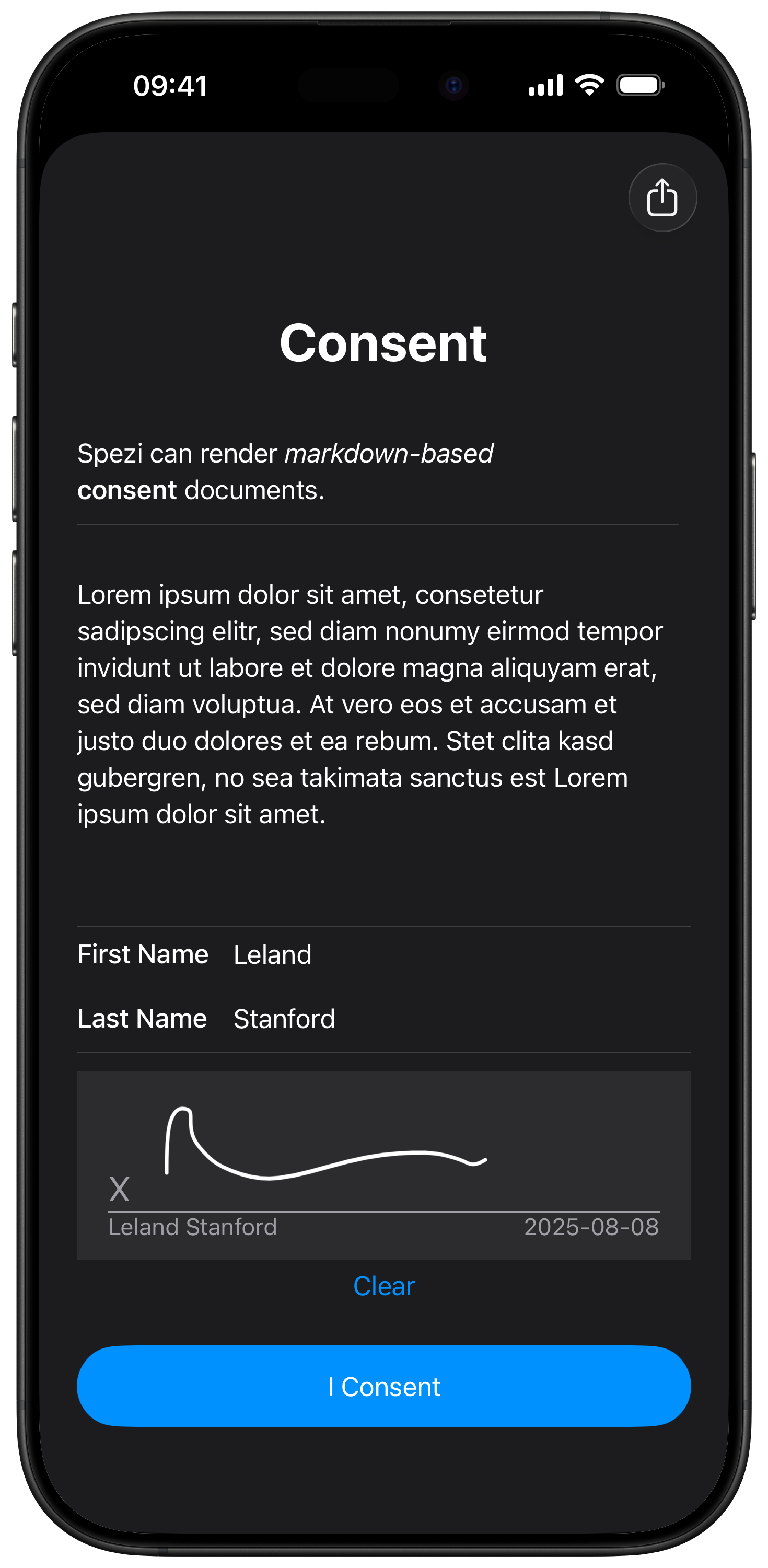 Screenshot displaying the UI of the consent module