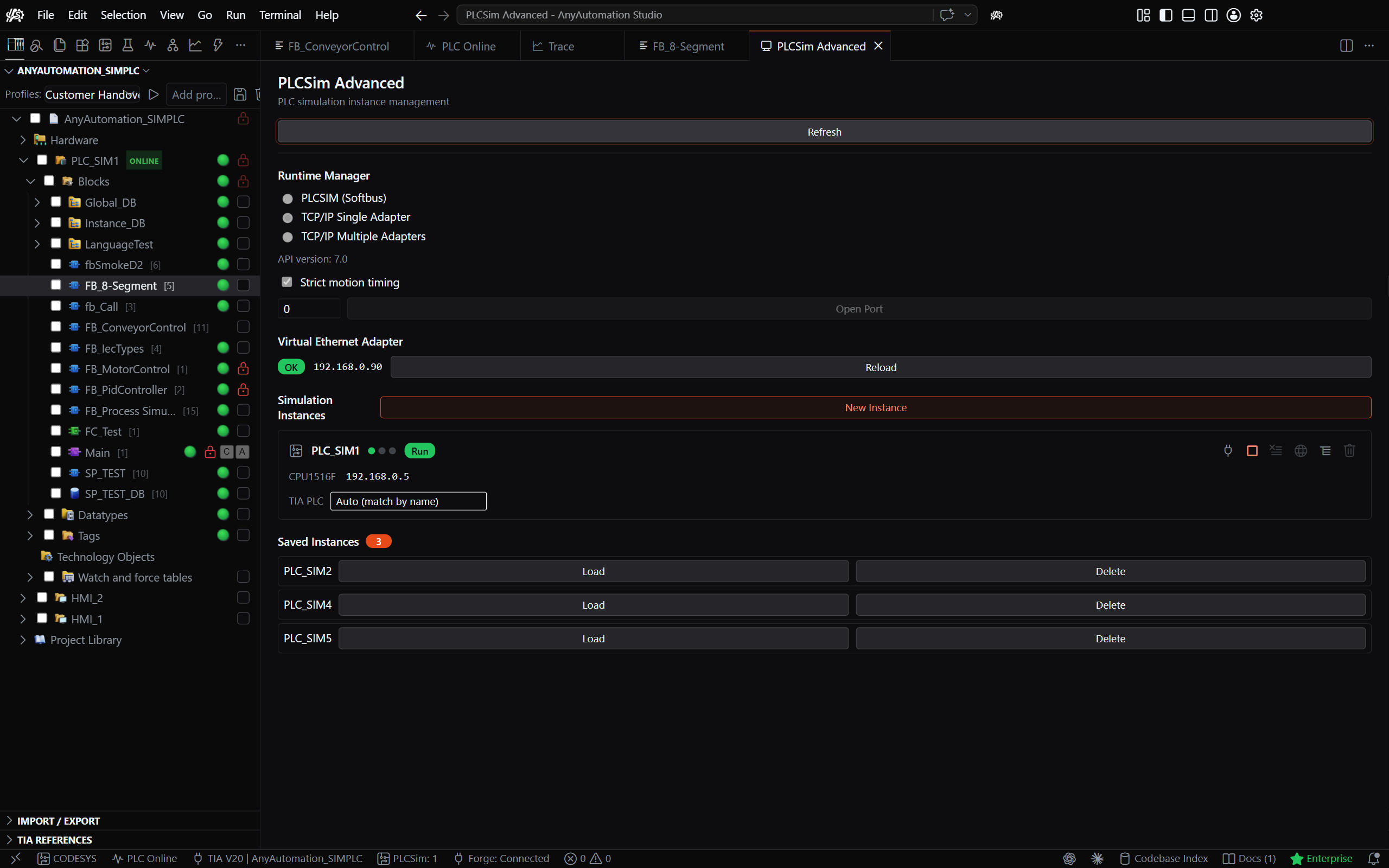 PLCSIM Advanced control