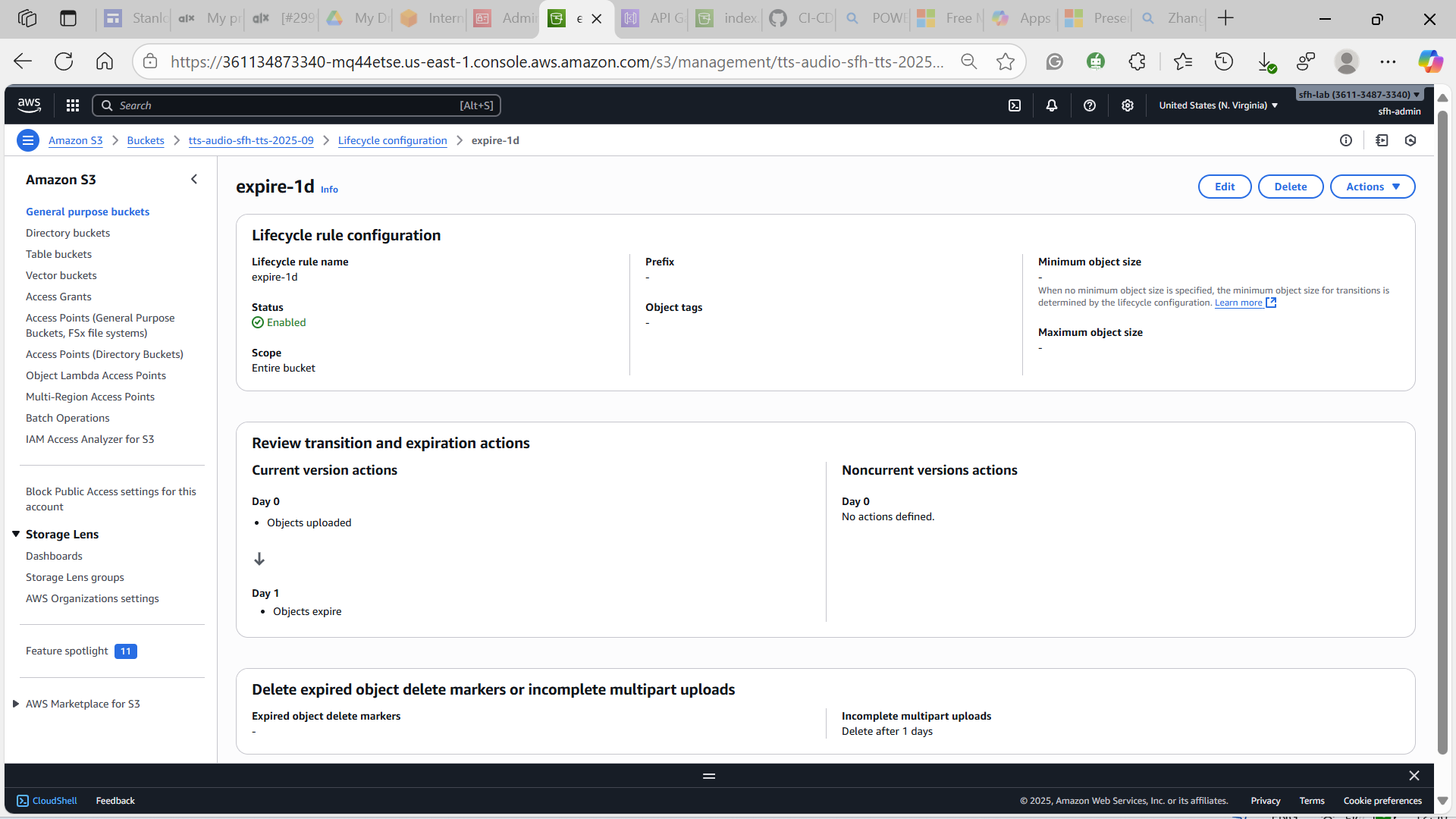 Amazon S3 storage lifecycle rules screenshot