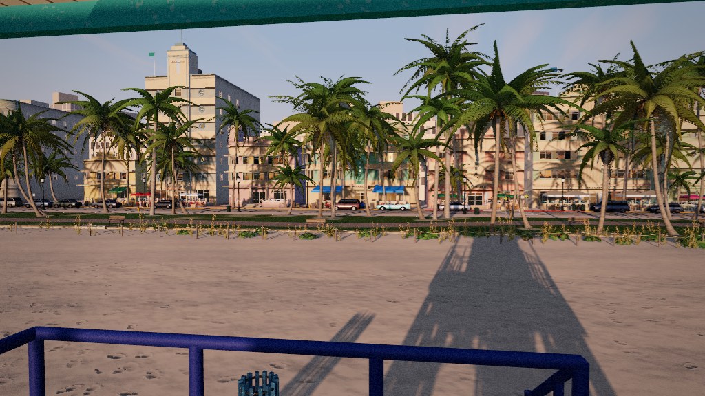 From the top of a lifeguard tower, looking back at the hotels