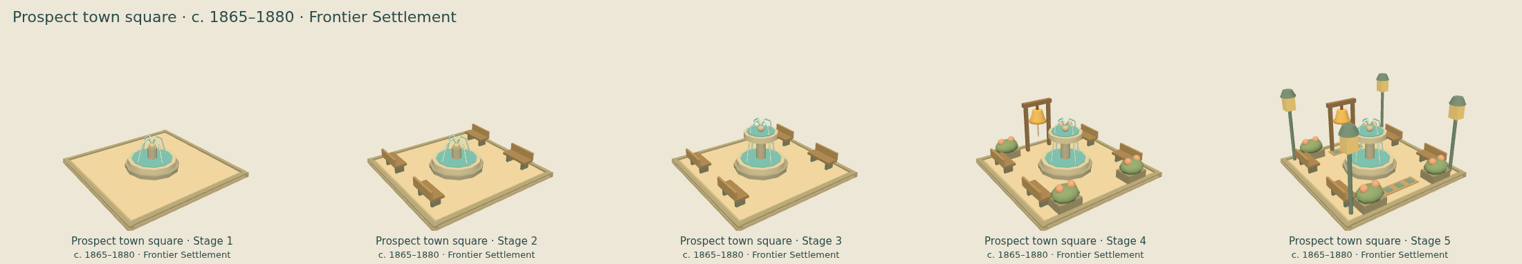 Prospect town square — Frontier Settlement upgrade comparison