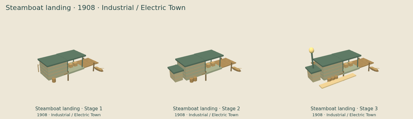 Steamboat landing — Industrial / Electric Town upgrade comparison