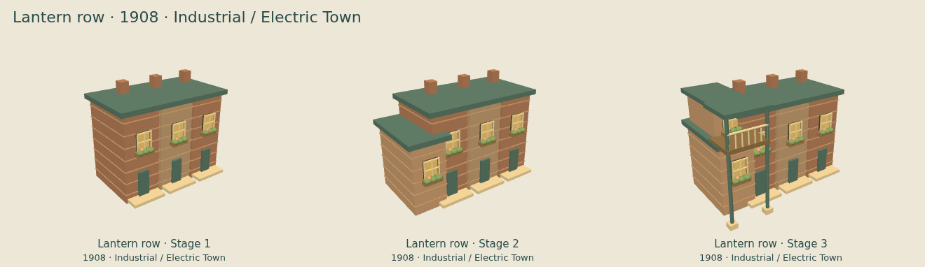 Lantern row — Industrial / Electric Town upgrade comparison
