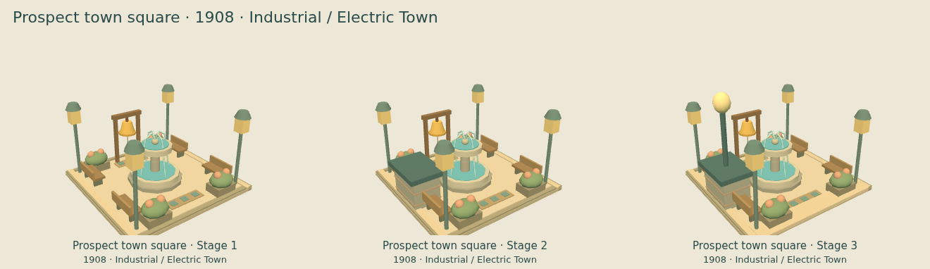 Prospect town square — Industrial / Electric Town upgrade comparison