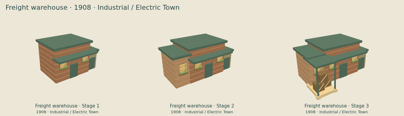 Freight warehouse — Industrial / Electric Town upgrade comparison