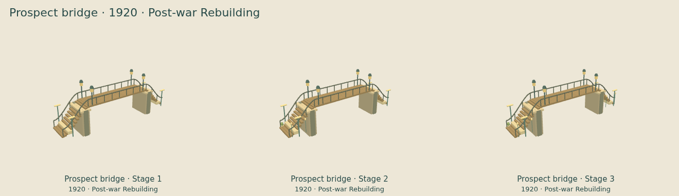 Prospect bridge — Post-war Rebuilding upgrade comparison