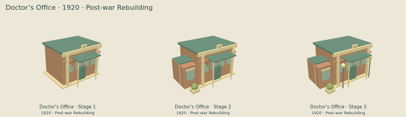 Doctor’s Office — Post-war Rebuilding upgrade comparison