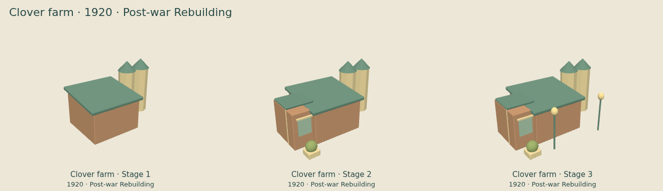 Clover farm — Post-war Rebuilding upgrade comparison