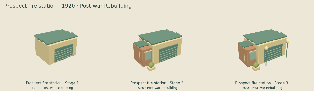 Prospect fire station — Post-war Rebuilding upgrade comparison