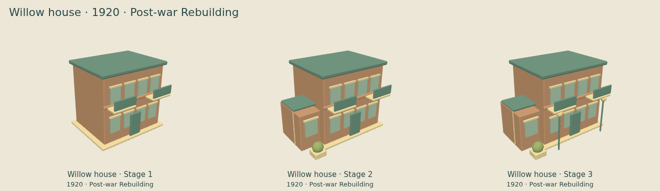 Willow house — Post-war Rebuilding upgrade comparison